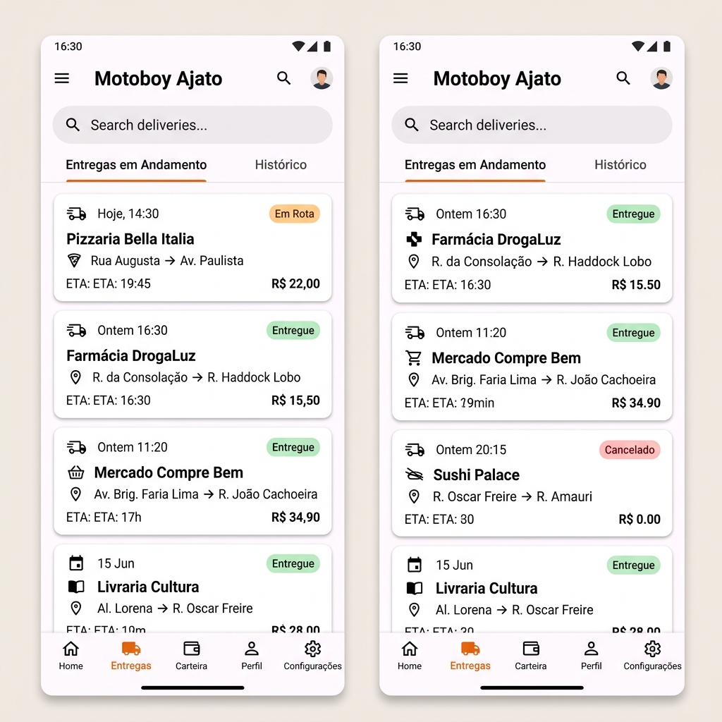 Tela de entregas do app Android